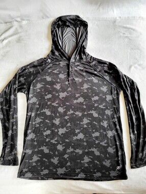Energy Zone Mens Size L Hoodie Pullover Black Gray Camo Long Sleeve Snap Henley